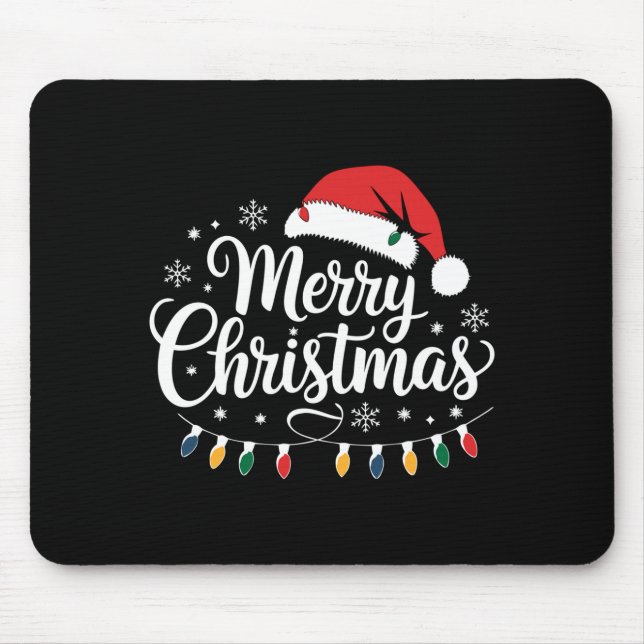 Merry Christmas Santa Hat Xmas Lights Red Family M Mouse Mat (Front)