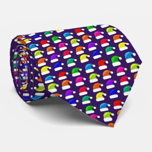 Merry Christmas Santa Hats Red Blue Purple Green Tie