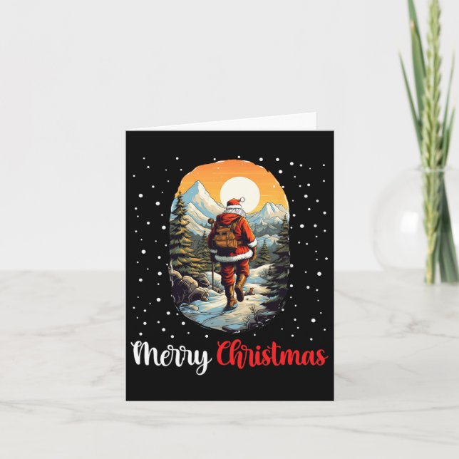Merry Christmas Santa Hiking Trekking Mountain Lov Card (Front)