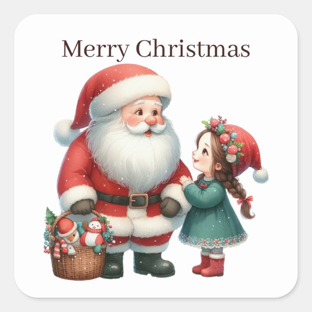 Merry Christmas Santa Holiday Square Sticker (Front)