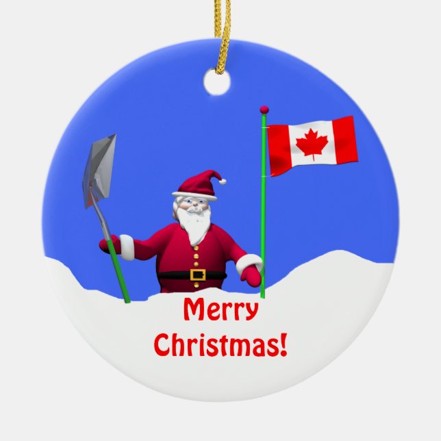 Merry Christmas Santa in Canada Ceramic Tree Decoration (Front)