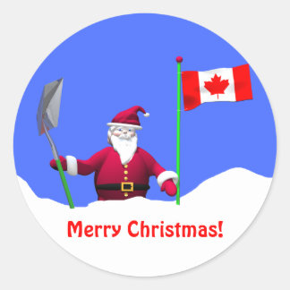 Merry Christmas Santa in Canada Classic Round Sticker