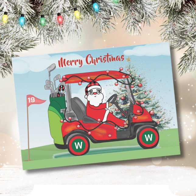 MERRY CHRISTMAS SANTA IN CART PLAYS GOLF HOLIDAY CARD (Creator Uploaded)