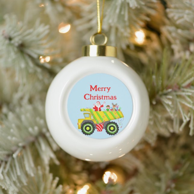 Merry Christmas Santa In Dump Elf, Reindeer Ceramic Ball Christmas Ornament (Tree)