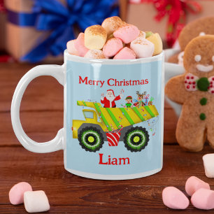 Merry Christmas Santa In Dump Truck Personalise Coffee Mug