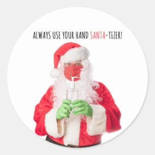 Merry Christmas Santa in Face Mask Sanitizer 2020 Classic Round Sticker