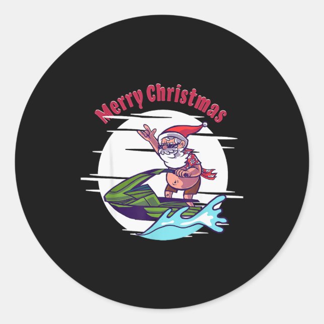 Merry Christmas Santa Jet Ski Watersrts  Classic Round Sticker (Front)