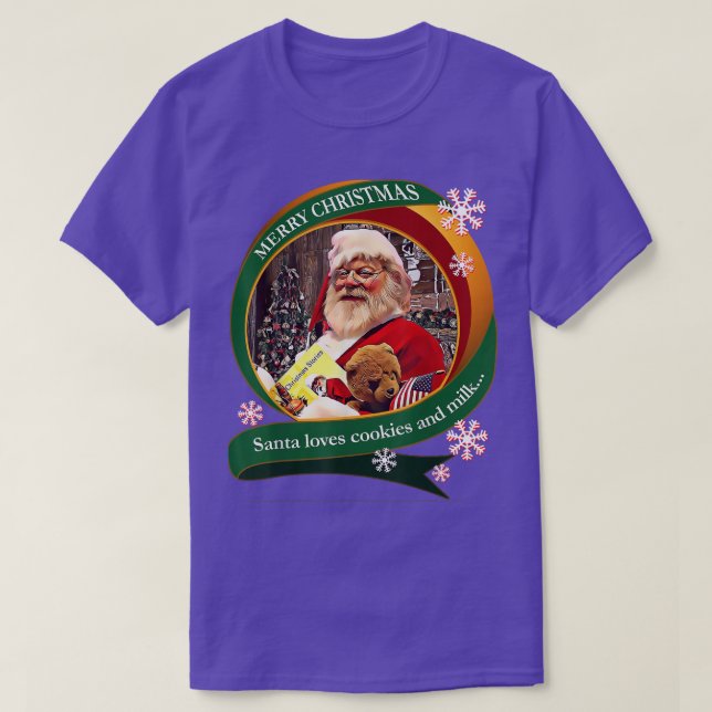 Merry Christmas Santa Loves Cookies and Milk Desig T-Shirt (Design Front)