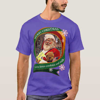 Merry Christmas Santa Loves Cookies and Milk Desig T-Shirt