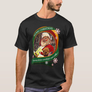 Merry Christmas Santa Loves Cookies and Milk Desig T-Shirt