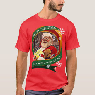 Merry Christmas Santa Loves Cookies and Milk Desig T-Shirt