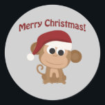 Merry Christmas! Santa Monkey Classic Round Sticker<br><div class="desc">Merry Christmas! Cute monkey wearing a Santa hat</div>