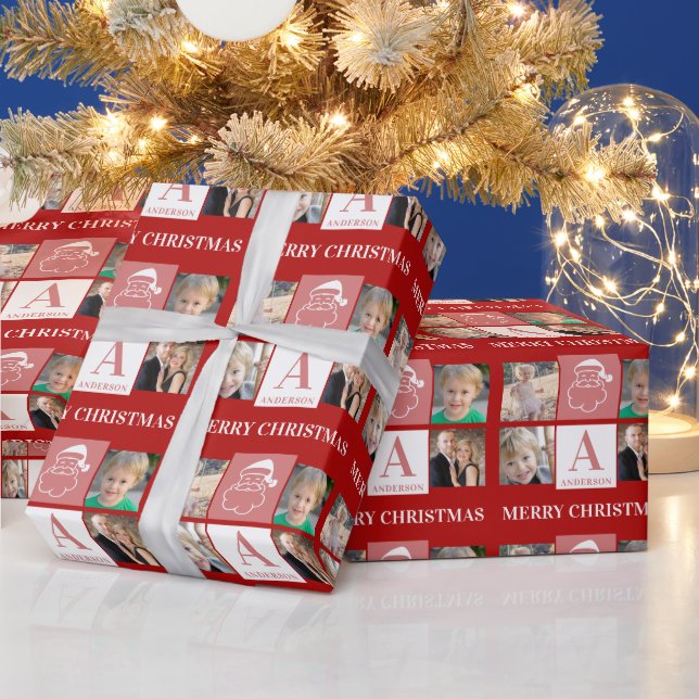 Merry Christmas Santa Monogram 4 Photos Wrapping Paper (Holidays)