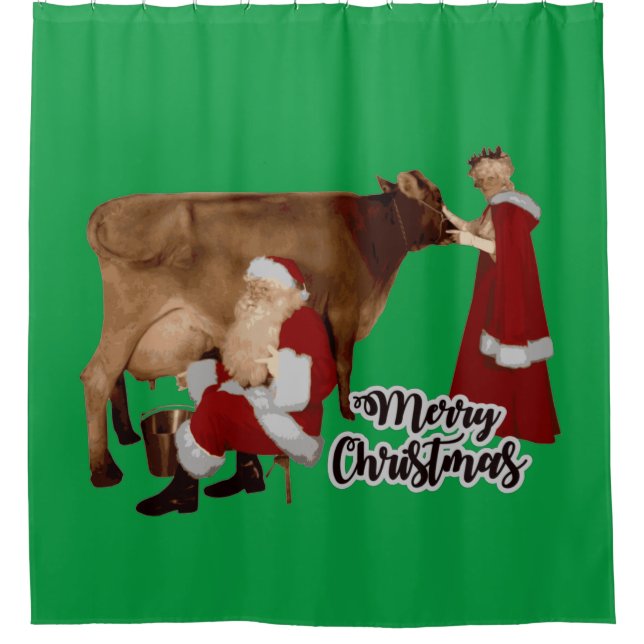 merry christmas santa mrs claus cow shower curtain (Front)