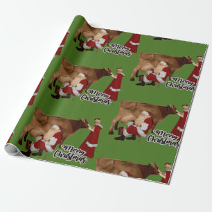 merry christmas santa mrs claus cow wrapping paper