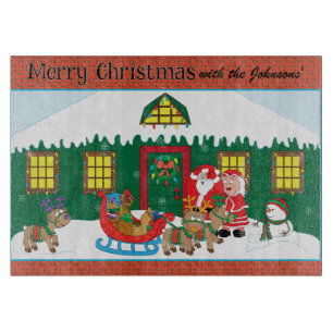 Merry Christmas Santa Ms. Claus Reindeer Cutting Board