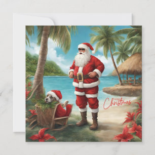 Merry Christmas Santa on Tropical Island  Holiday Card