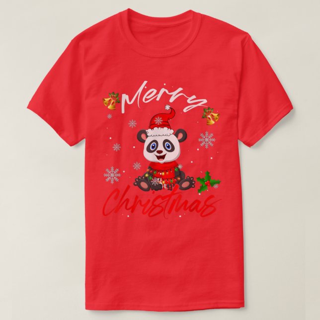 Merry Christmas Santa Panda Xmas Lights Funny Fami T-Shirt (Design Front)