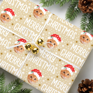 Merry Christmas Santa Photo Cute Face Beige Wrapping Paper