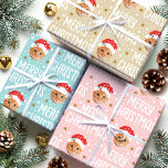 Merry Christmas Santa Photo Cute Face Set 3 Wrapping Paper Sheet<br><div class="desc">Make your gifts stand out this holiday season with custom photo wrapping paper! This cute set includes three sheets that you can personalise with the same or different photos. It features a fun face-in-a-hole pattern with a festive Santa Claus hat, complete with snowflakes, stars, and the greeting "Merry Christmas" in...</div>