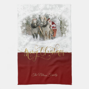 Merry Christmas Santa Photo Tea Towel