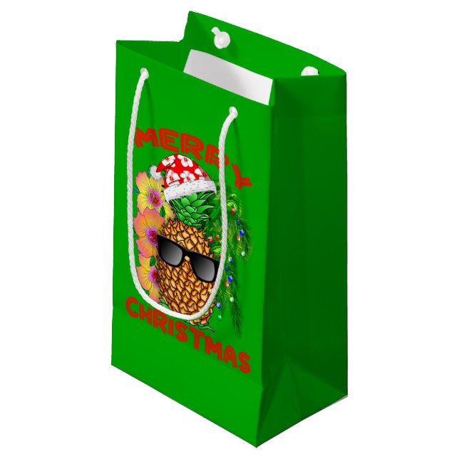 Merry Christmas Santa Pineapple Small Gift Bag (Front Angled)