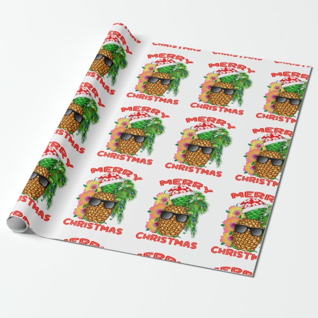 Merry Christmas Santa Pineapple Wrapping Paper (Unrolled)