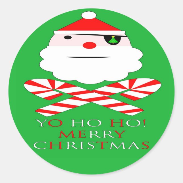 merry christmas santa pirate classic round sticker (Front)