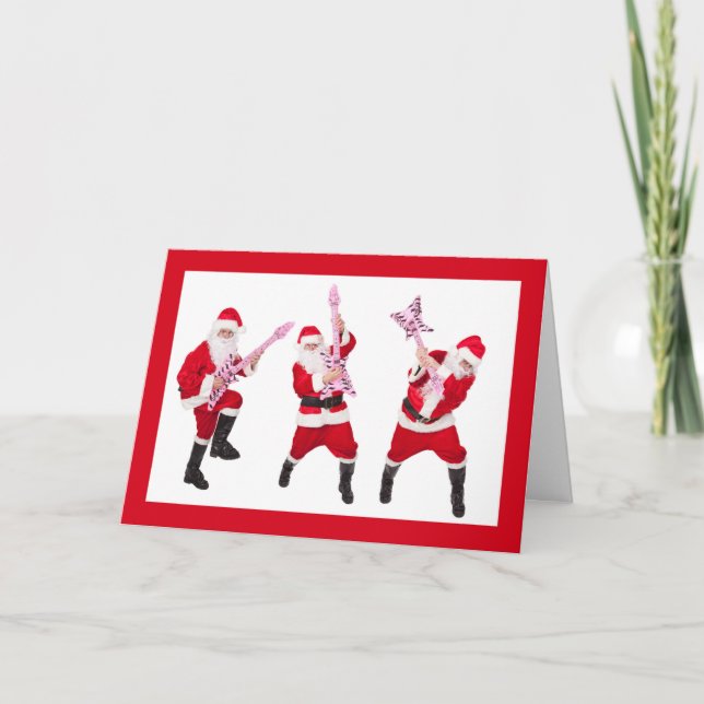 Merry Christmas Santa Playing Blow Up Guitar Humor Holiday Card (Front)
