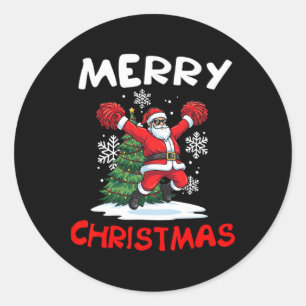 Merry Christmas Santa Playing Cheerleading Lover Classic Round Sticker
