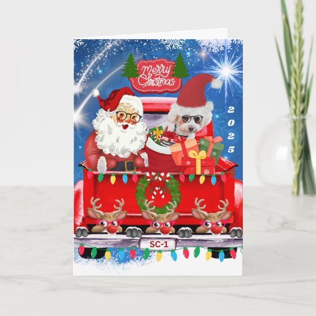 Merry Christmas Santa & Poodle 2025 Greeting Card (Front)