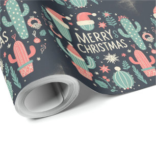 Merry Christmas Santa potted cactus Wrapping Paper