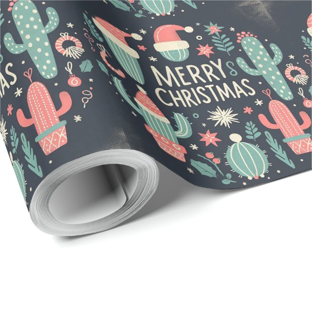 Merry Christmas Santa potted cactus  Wrapping Paper (Roll Corner)