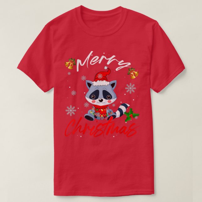 Merry Christmas Santa Racoon Xmas Lights Funny Fa T-Shirt (Design Front)