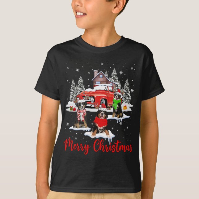 Merry Christmas Santa Reindeer Bernese Mountain Wi T-Shirt (Front)