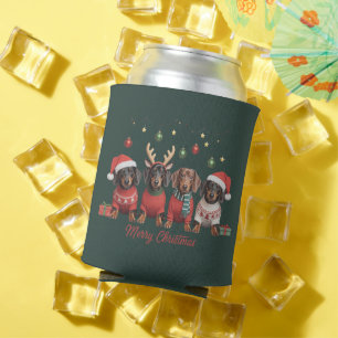 Merry Christmas Santa Reindeer Dachshund Weiner Can Cooler