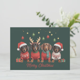Merry Christmas Santa Reindeer Dachshund Weiner Holiday Card