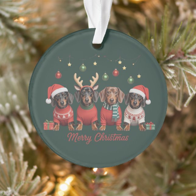 Merry Christmas Santa Reindeer Dachshund Weiner  Ornament (Tree)