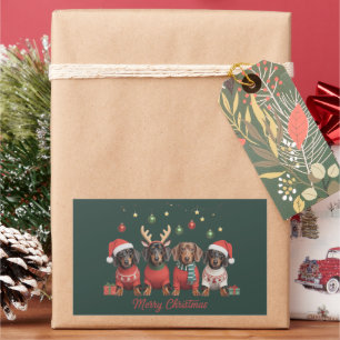 Merry Christmas Santa Reindeer Dachshund Weiner  Rectangular Sticker