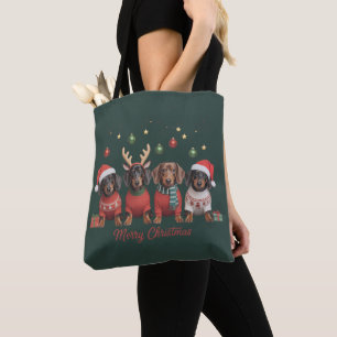 Merry Christmas Santa Reindeer Dachshund Weiner Tote Bag