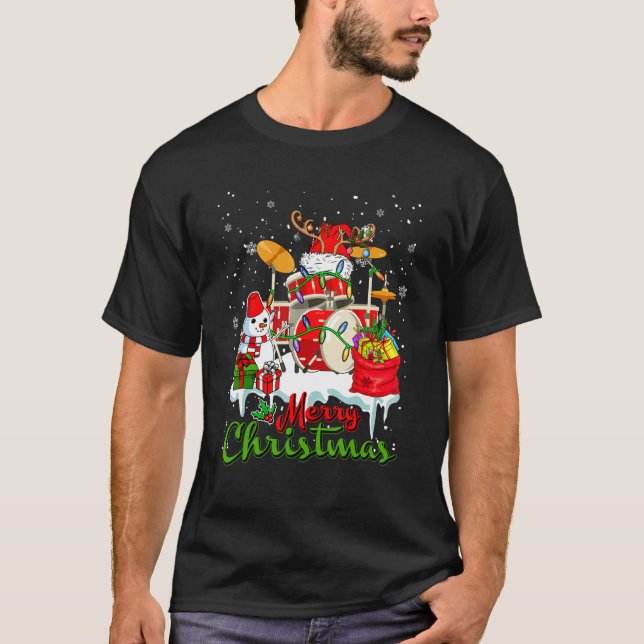 Merry Christmas Santa Reindeer Drum Musical Snowma T-Shirt (Front)