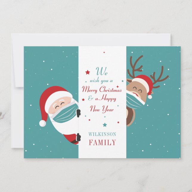 Merry Christmas Santa Reindeer Family Holiday Card (Front)
