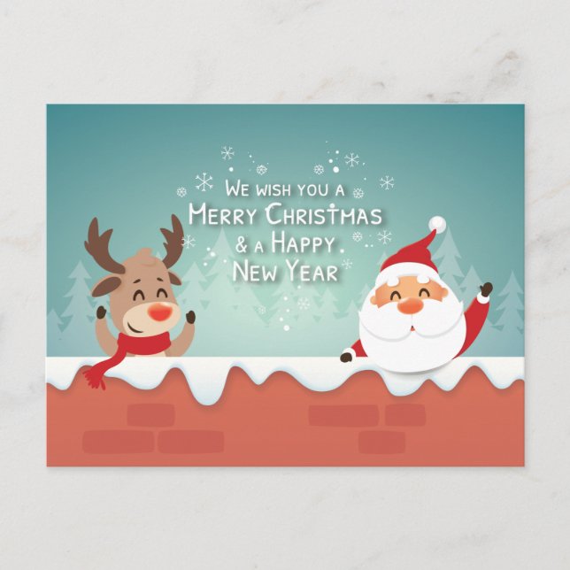 Merry Christmas Santa Reindeer Family Holiday Postcard (Front)