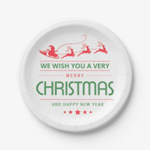 Merry Christmas Santa Reindeer   Holidays Paper Plate