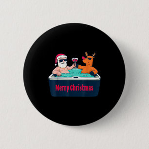 Merry Christmas Santa Reindeer Hot Tub Spa Wine  6 Cm Round Badge