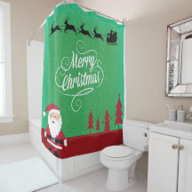 Merry Christmas Santa Reindeer Snowflakes Green 