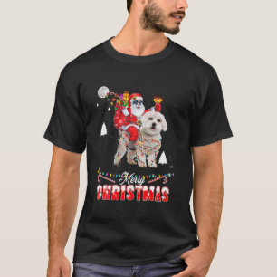 Merry Christmas Santa Riding Maltese Kids Boys Fun T-Shirt