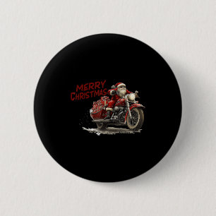 Merry Christmas Santa Riding On A Vintage Motorcyc 6 Cm Round Badge