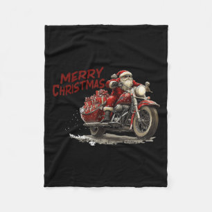 Merry Christmas Santa Riding On A Vintage Motorcyc Fleece Blanket