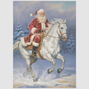 Merry Christmas Santa Riding White Horse Snowing Tissue Paper